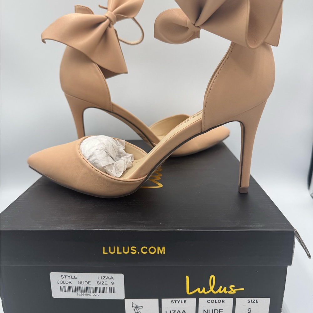 Lulu's Nude Bow Ankle Strap Heels size 9 New in Box - Picture 2 of 8